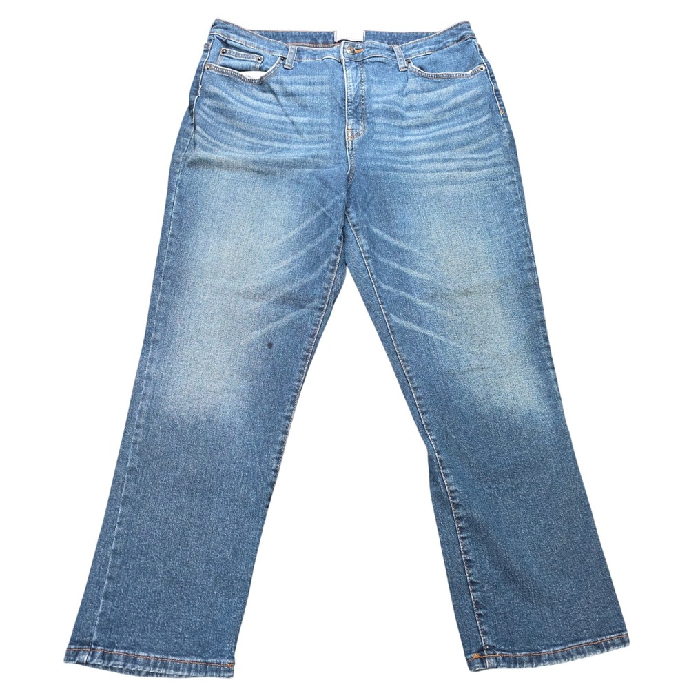 Crown & Ivy High Rise Vintage Straight Jeans Womens 16R Blue Medium Wash Stretch